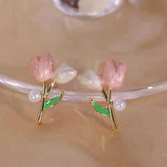 Pink Tulip Flower Earrings